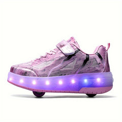 Girl's LED Light Up Roller Shoes With Hook And Loop Fastener