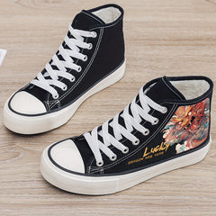 Dragon Print Plush Lined Chunky Canvas Sneakers