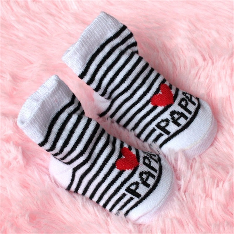 Baby Girls MAMA PAPA Print Striped Knit Socks Soft