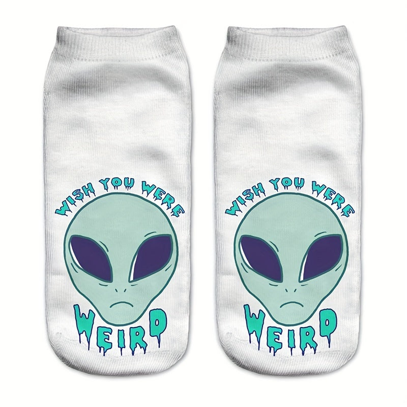 5 Pairs Alien Print Socks Low Cut Women's Stockings