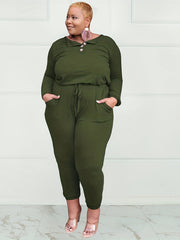 Solid Lantern Sleeve Jogger Jumpsuit