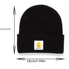 Classic Label Patch Beanie Unisex Candy Knit Hat Elastic Lightweight