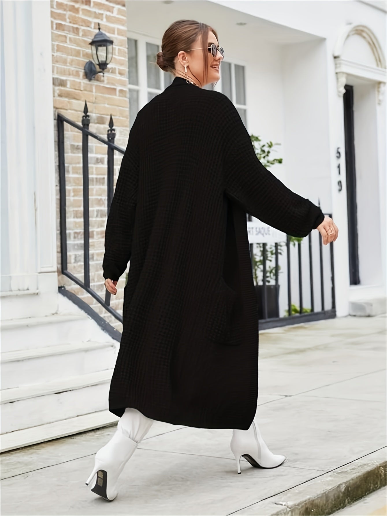 Solid Long Sleeve Open Front Cardigan