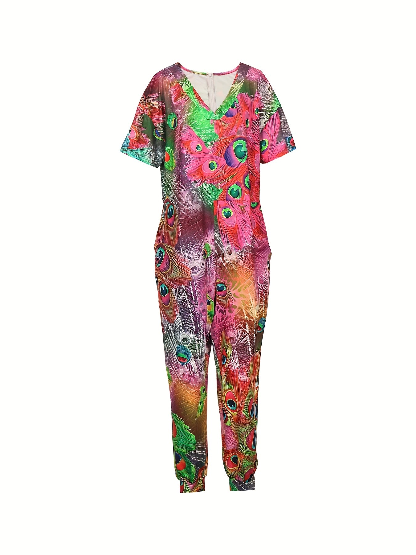 Women's Plus Peacock Feather Print Jumpsuit