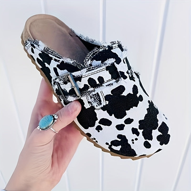 Cow Pattern Canvas Skate Shoes Slip On Slide Retro Flat Loafer