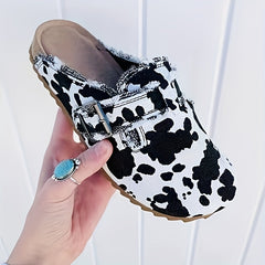 Cow Pattern Canvas Skate Shoes Slip On Slide Retro Flat Loafer