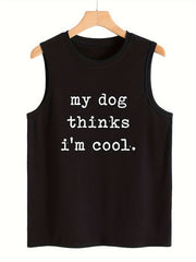 Letter Pattern Stretchy Sports Vest Round Neck Sleeveless Casual Top