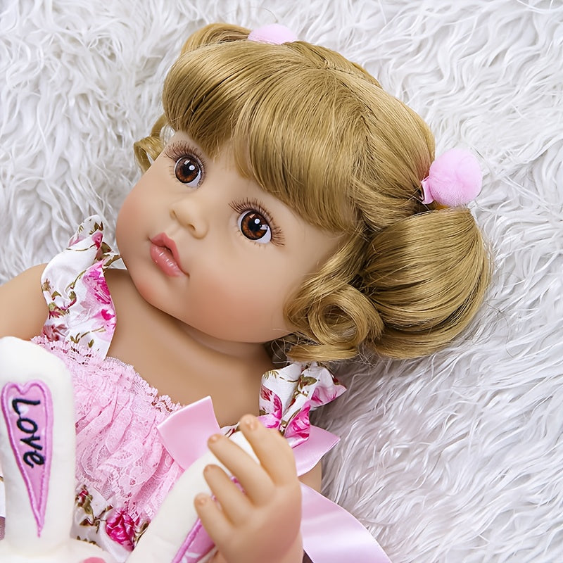NPK 22" Vinyl Body Doll Blonde Wig Pink Floral Dress Collectible Display Doll