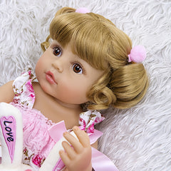 NPK 22" Vinyl Body Doll Blonde Wig Pink Floral Dress Collectible Display Doll
