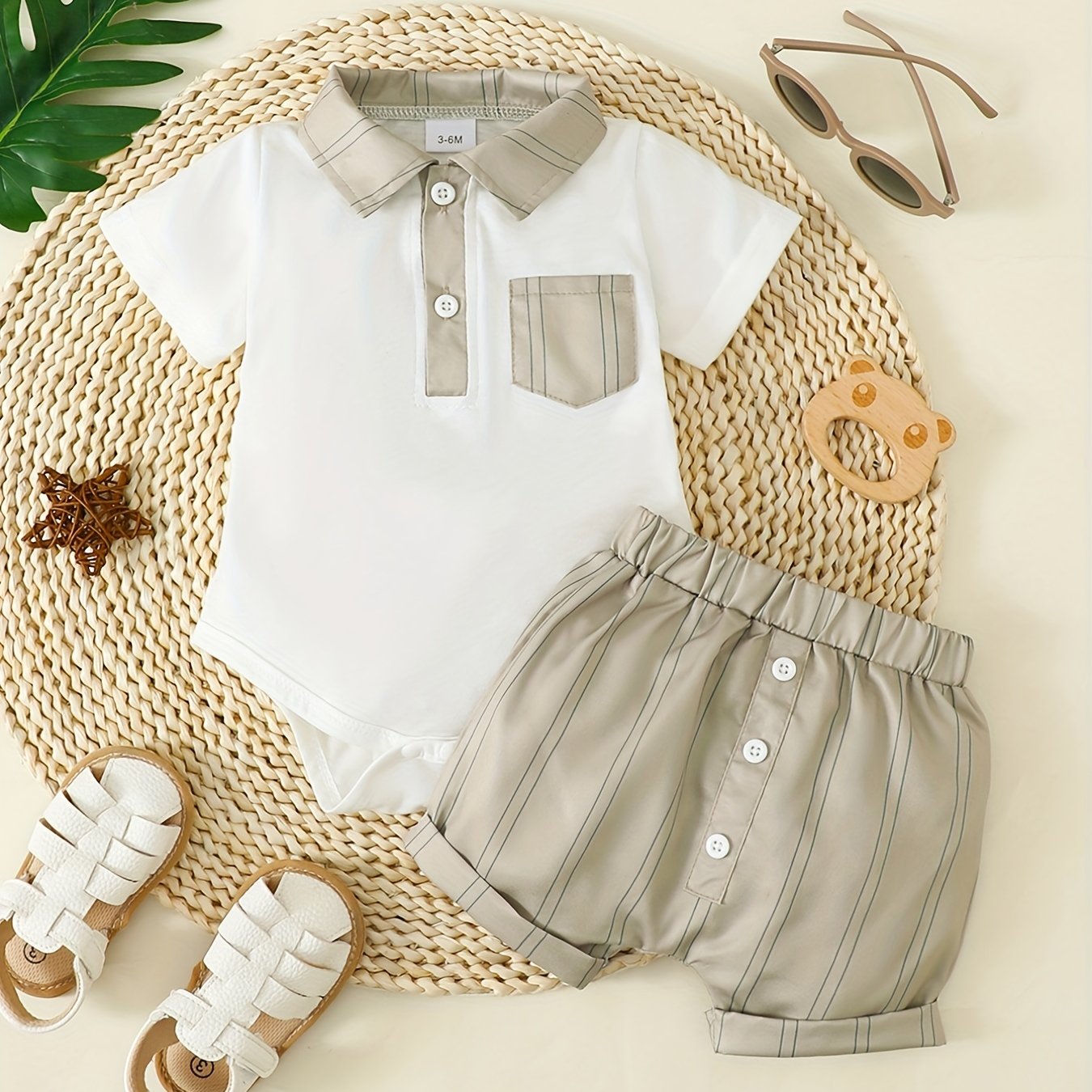 2pcs Baby Boys Casual Shirt Onesie & Shorts Set Clothes