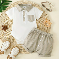 2pcs Baby Boys Casual Shirt Onesie & Shorts Set Clothes