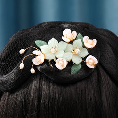 Jade Flower Hair Pins Girls Hair Stick Retro Chignon Pin Hair Accessories Green
