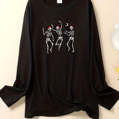 Plus Size Christmas Gothic Lounge Top Women's Plus Christmas Hat Skull Graphic
