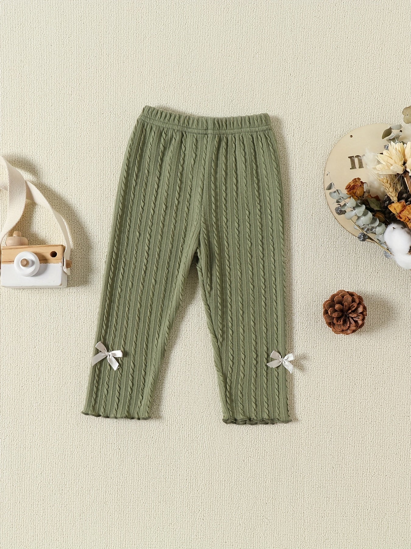 Baby Girl's Cable Knit Legging Pants with Bowknots