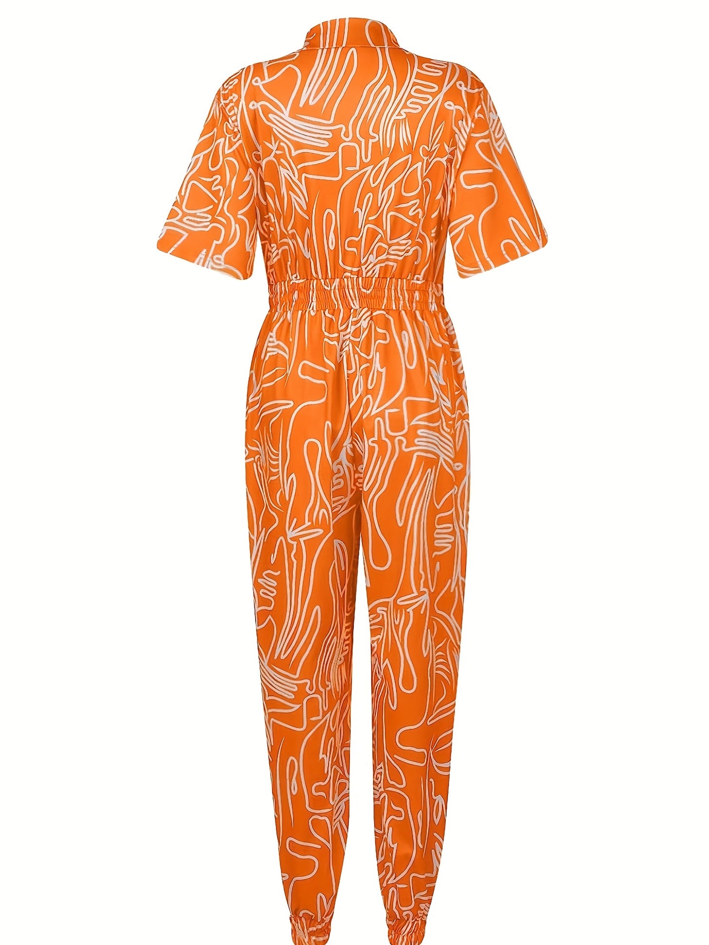Plunging V Neck Drawstring Jumpsuit Sexy Short Sleeve Summer Women's Clothing