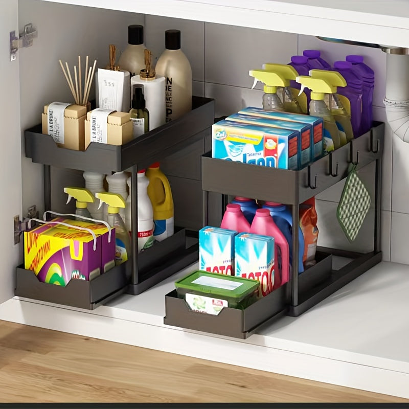 Sink Rack 2 Tier Cabinet Sliding Storage Drawer Rack Under Sink Storage