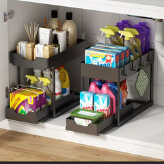 Sink Rack 2 Tier Cabinet Sliding Storage Drawer Rack Under Sink Storage