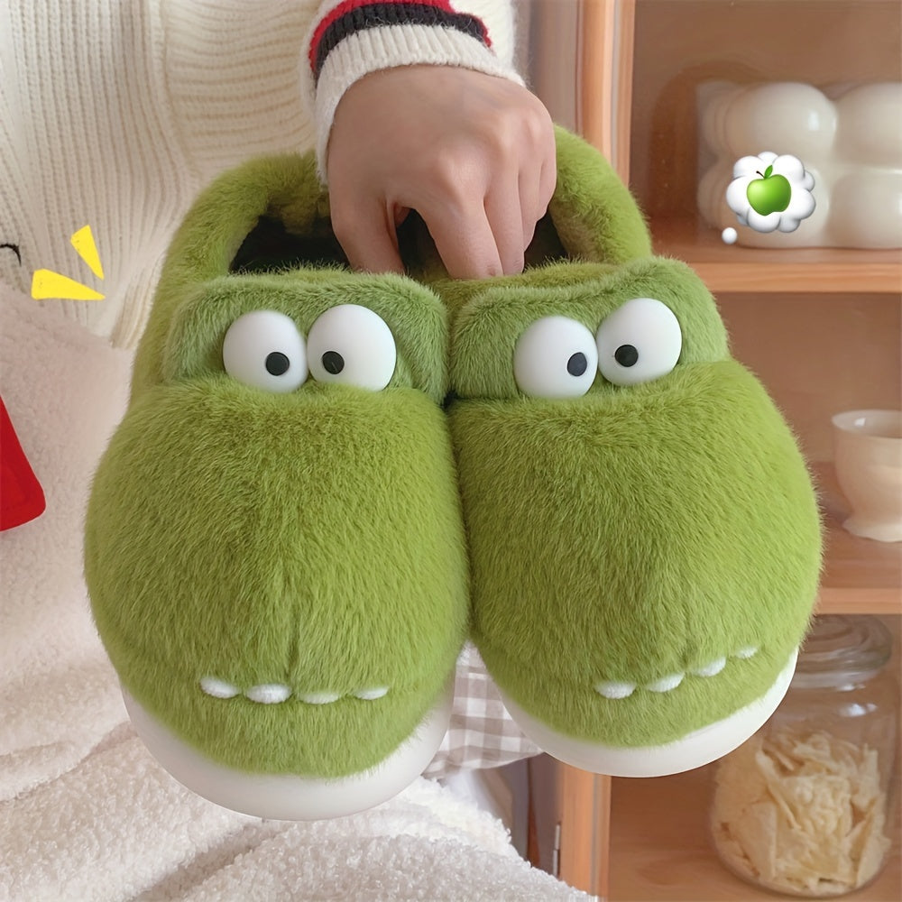 Cartoon Crocodile Furry House Shoes For Boys Non Slip Soft Bottom Walking Shoes