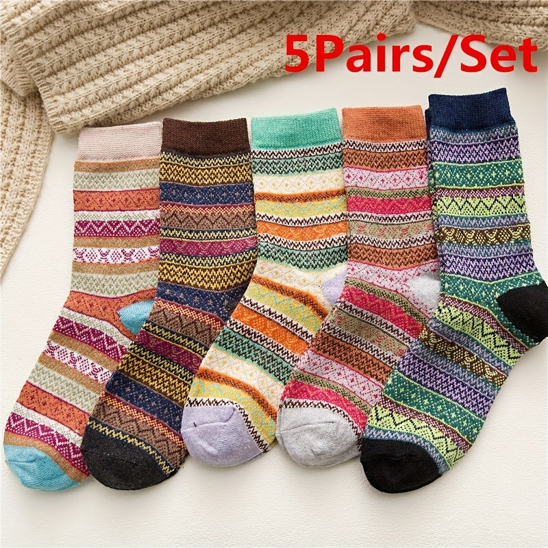 5 Pairs Winter Warm Knit Boot Socks for Men Women