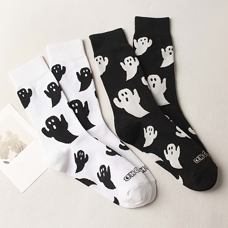 2 Pairs Ghost Print Socks Halloween Mid Tube Women's Stockings