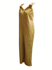 Sleeveless V Neck Jumpsuit Wide Leg