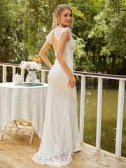 Vintage Lace Trim Sleeveless Wedding Dress