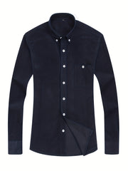 Men's Casual Button Up Long Sleeve Shirt With Chest Pocket