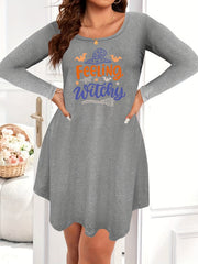 Witch Hat Print Nightdress Long Sleeve Tee Sleep Dress