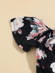 Girls Floral Print Off Shoulder Top Shorts Set Kids Summer Outfit