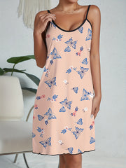 Butterfly Print Nightdress Spaghetti Strap Sleep Dress