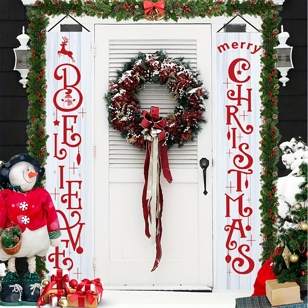 2pcs Christmas Porch Signs Merry Christmas Hanging Banners Holiday Home Decor