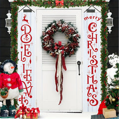 2pcs Christmas Porch Signs Merry Christmas Hanging Banners Holiday Home Decor