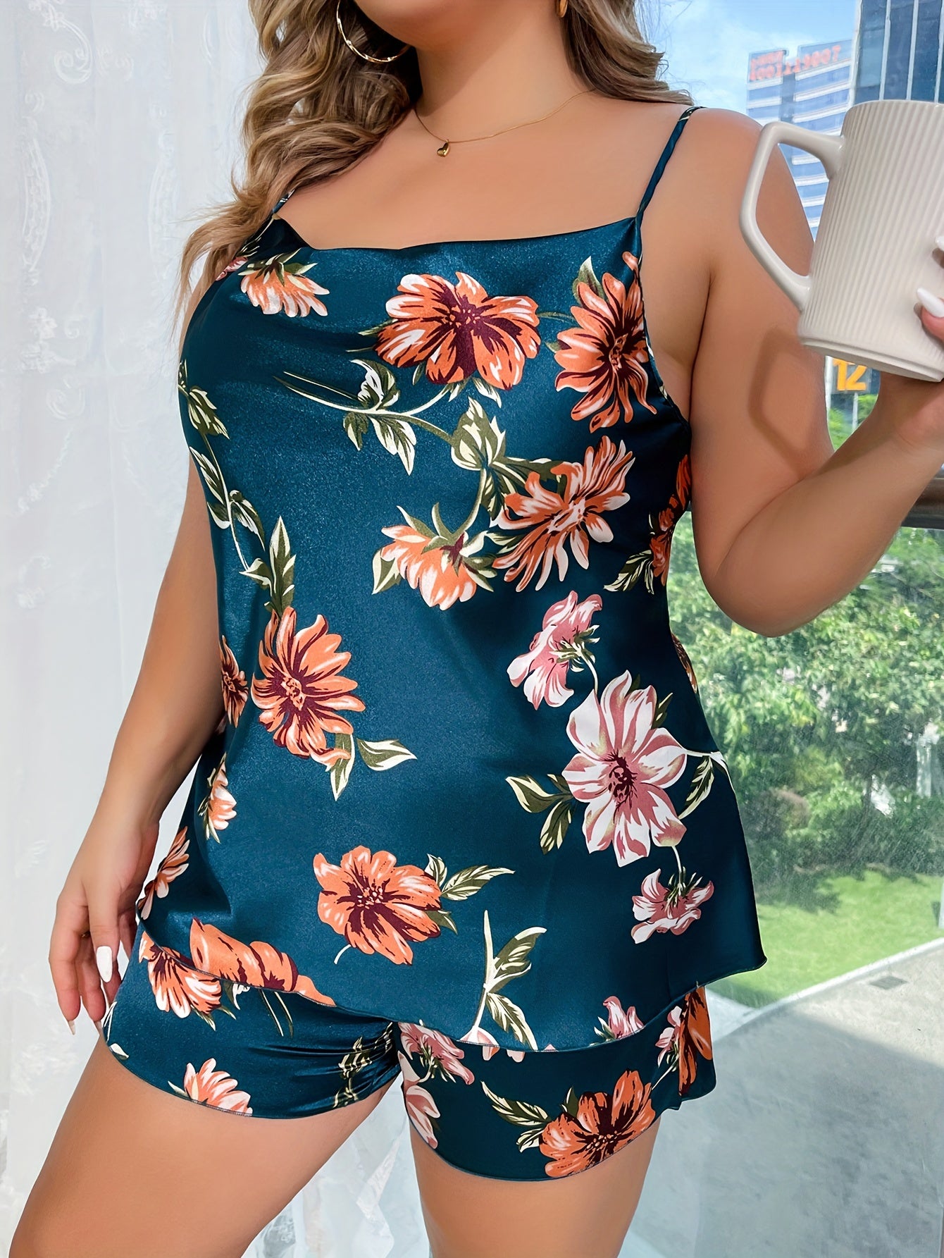 Floral Print Cami Top & Shorts Lounge Set