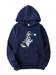 Space Fish Print Boys Hooded Sweatshirt