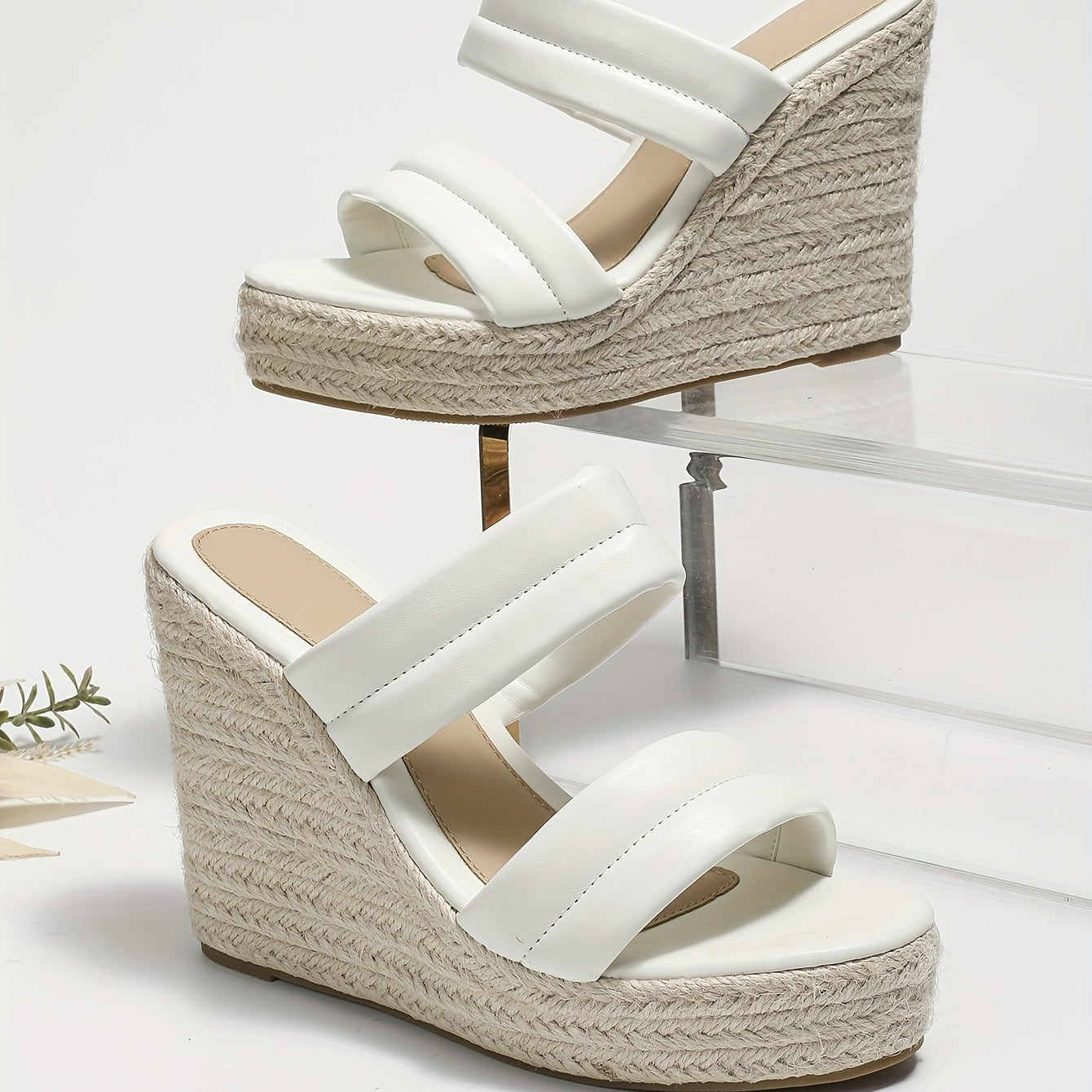 Women's Double Strap Wedge Sandals Espadrille Shoes