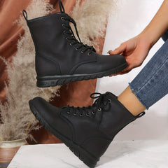 Women's Lace-Up Short Boots Side Zipper Ankle Boot