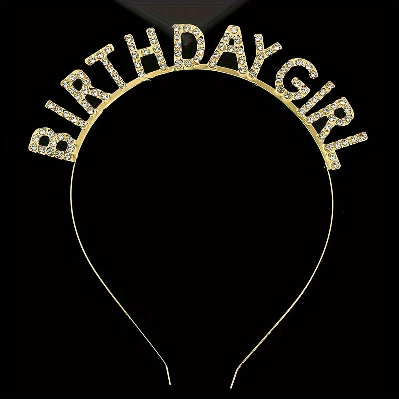 Birthday Girl Headband Metal Rhinestones Hair Hoop Party Decor