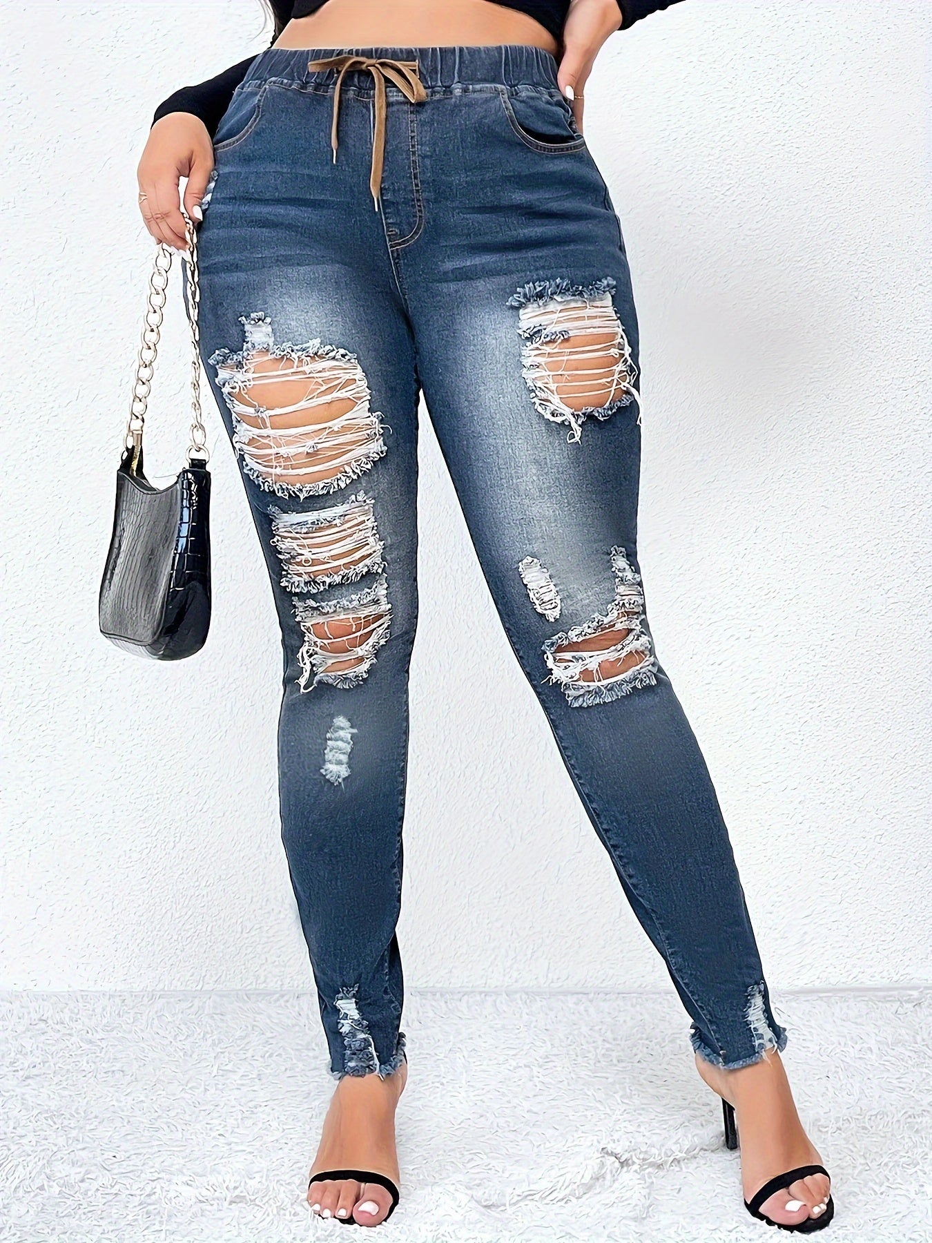 Casual Skinny Jeans Women's Ripped High Rise Stretch Jeans