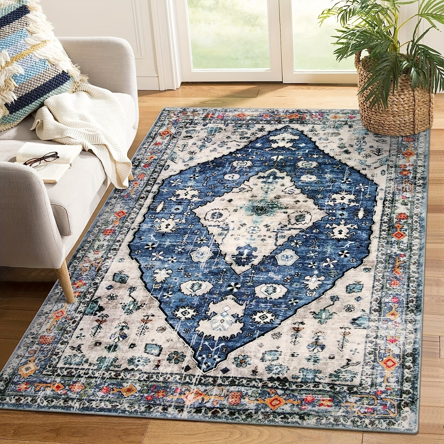 Small Boho Area Rug Oriental Distressed Rug