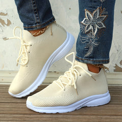 Women's Breathable Knit Sneakers Casual Lace Up Outdoor Shoes