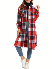Plaid Button Front Jacket Long Sleeve Spring/Fall Women's Clothing