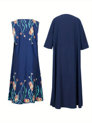 Plus Floral Print Dress & Cardigan Two Piece Set