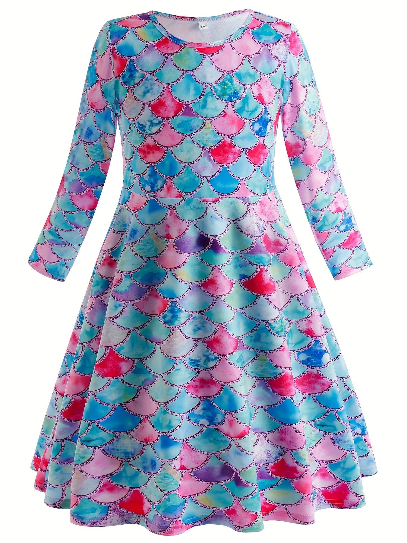 Sweet Girls Fish Scale Long Sleeve Dress for Party