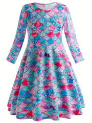 Sweet Girls Fish Scale Long Sleeve Dress for Party
