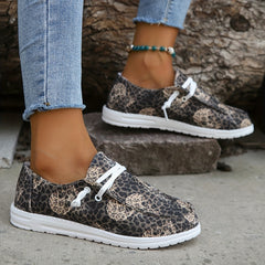 Leopard Pattern Shoes Casual Lace Up Loafers Lightweight Comfort