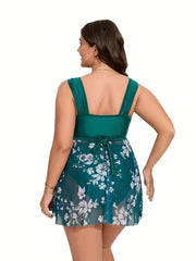 Floral Mesh Tankini Set with Belt & Panty Swimsuit
