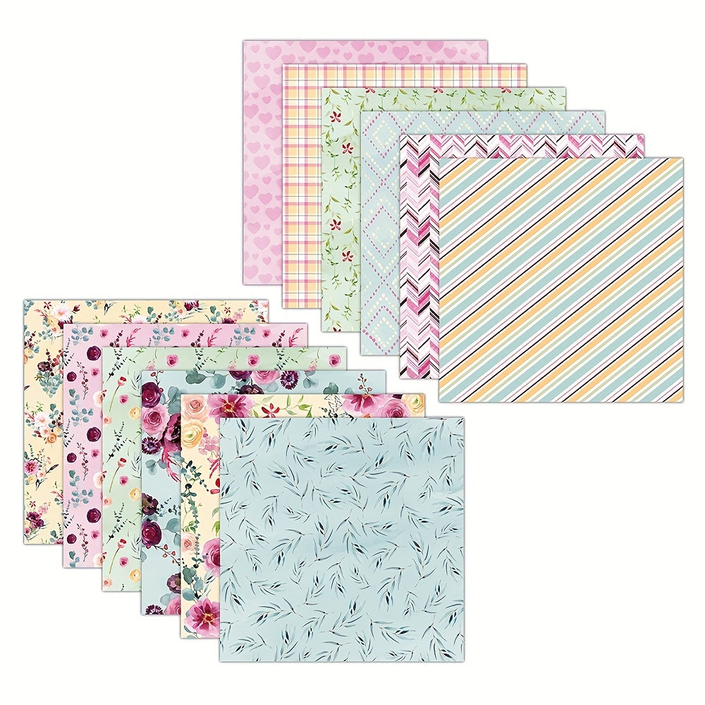 12pcs Flower Dot Marble Pattern DIY Material Scrapbook Background Paper