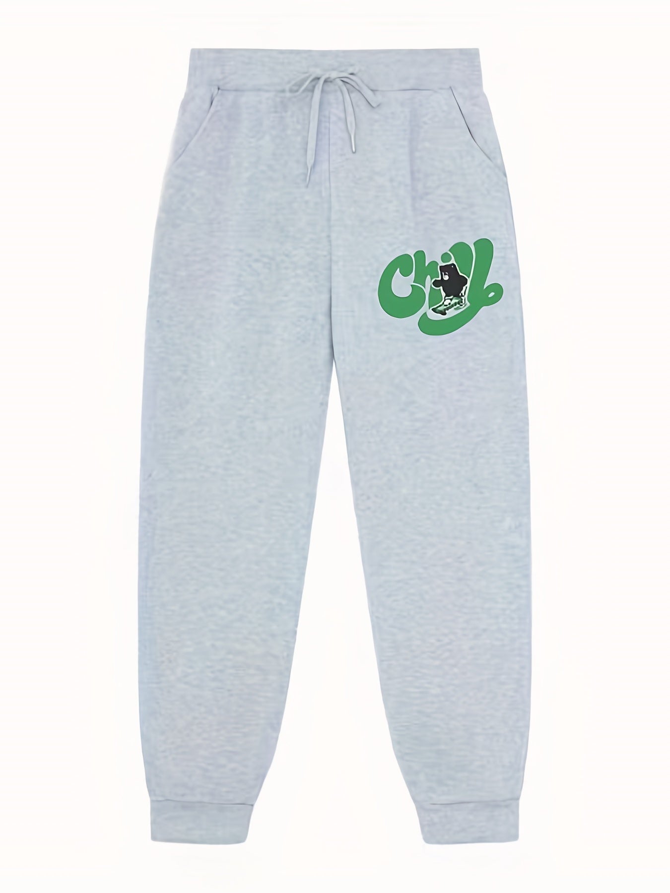 Chill Print Joggers Men's Casual Loose Fit Stretch Waist Drawstring Pants