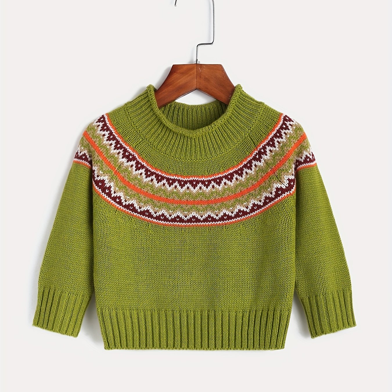 Little Girls Jacquard Round Neck Knitted Pullover Top