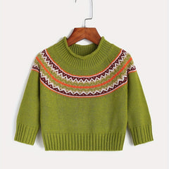 Little Girls Jacquard Round Neck Knitted Pullover Top